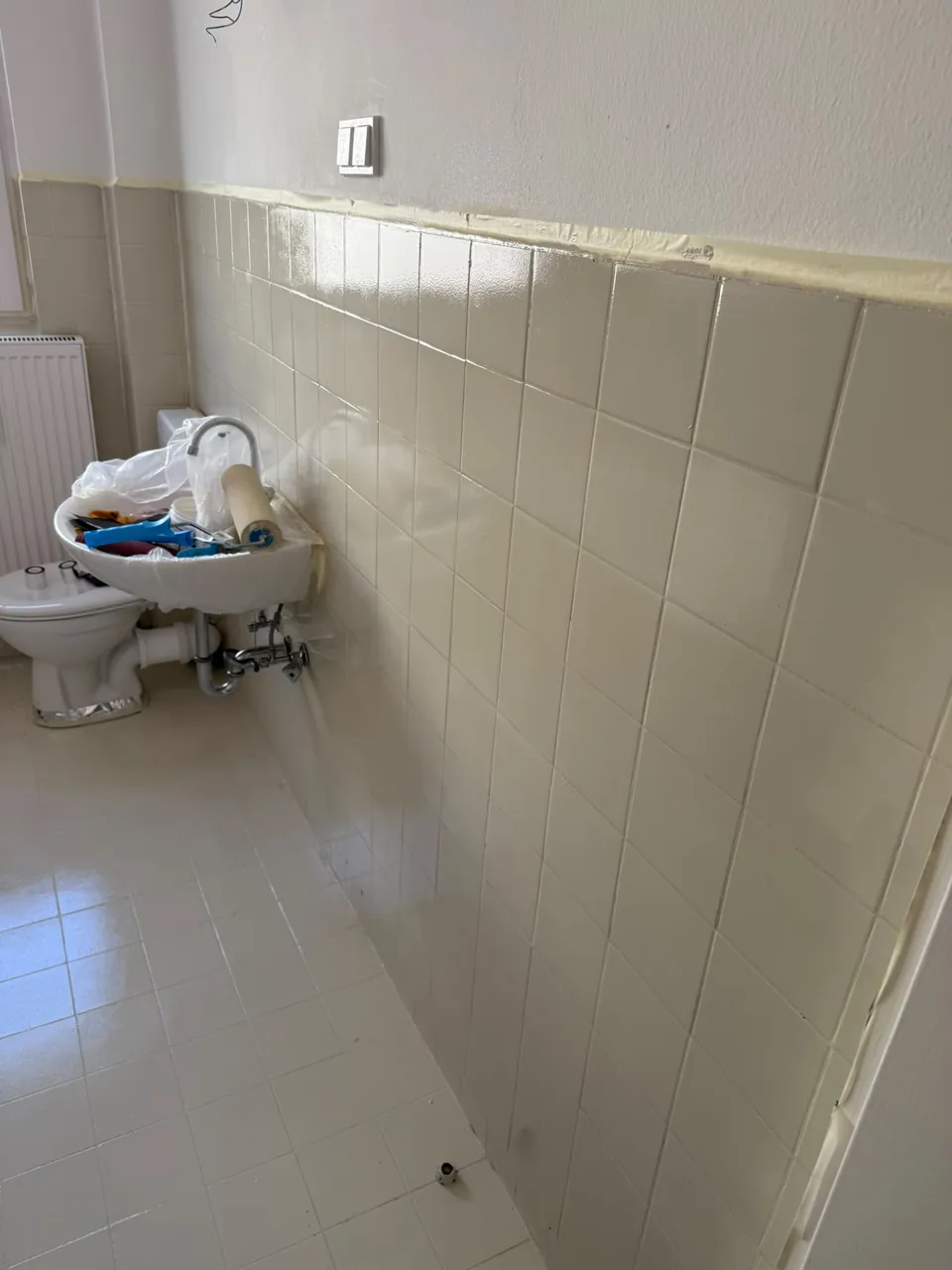 Vorhandene Wandfliesen im Bad nach dem neuen Anstrich